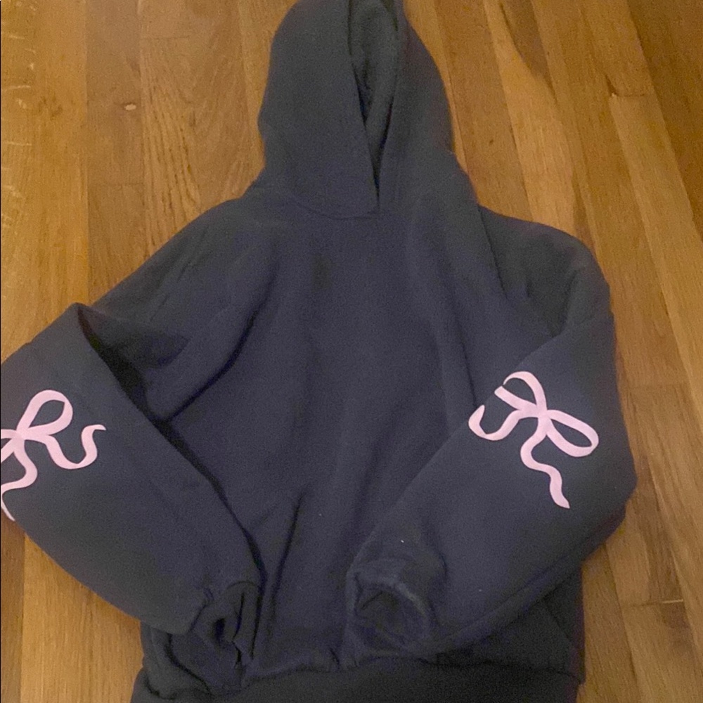 Edikted Black Hoodie with Pink Ribbon Details